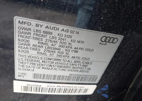 2014 Audi Q7 3.0T S Line Prestige from USA, damaged, VIN WA1DGAFE9ED015547